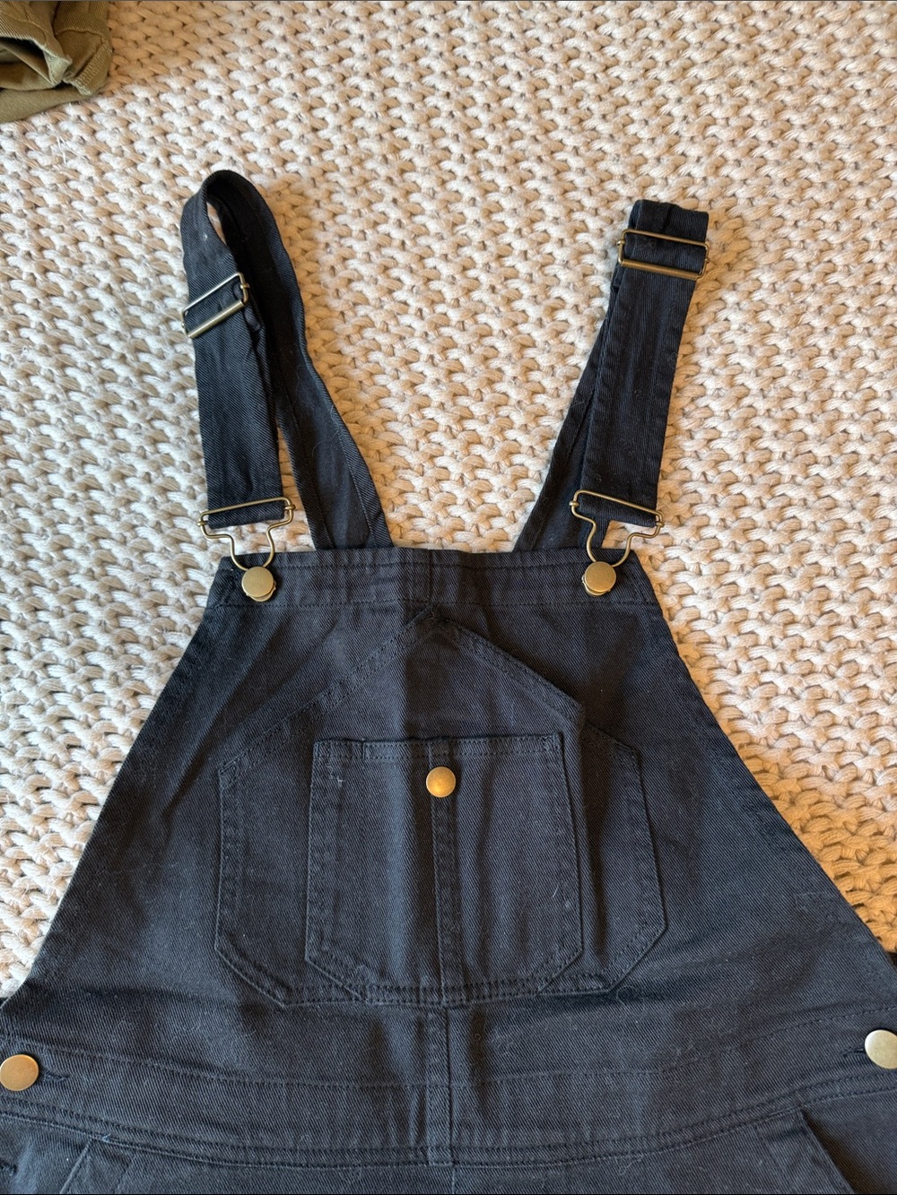 Quince Black Denim Womens Overalls with Front Chest Pocket
